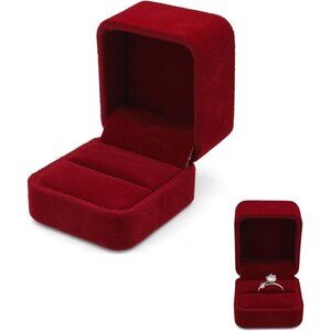 Velvet Ring Box Small Engagement Ring Holder Wedding Proposal Jewelry Case Red